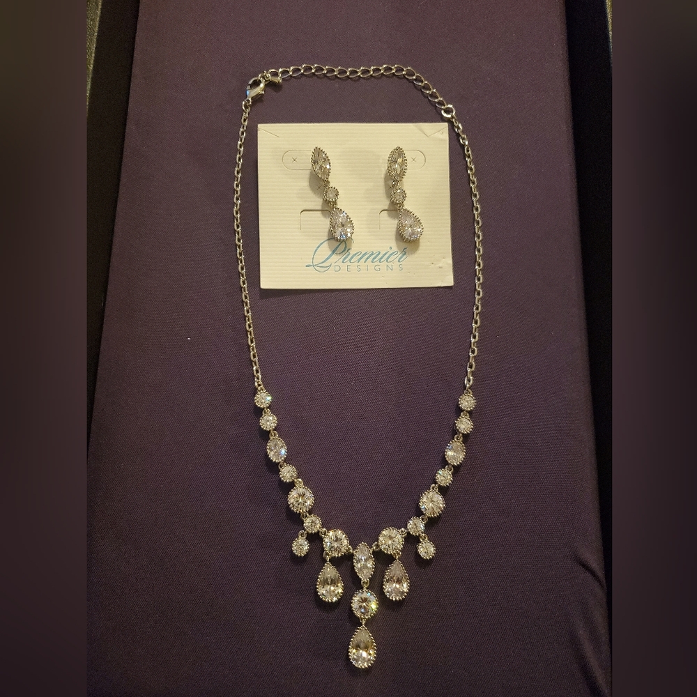 Premier Designs Silver Necklace with Crystal Accents